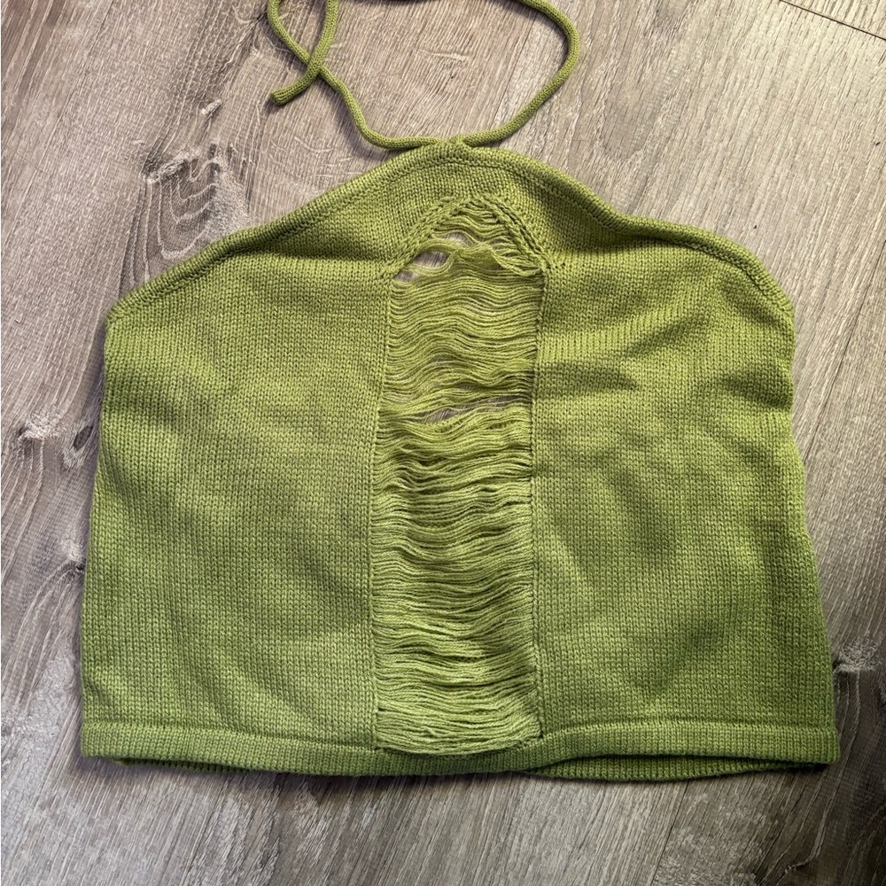 SHEIN sweater halter top in a suttle lime green color